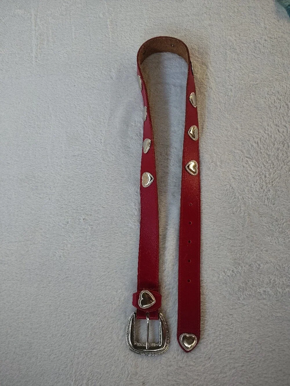 Red Heart Accent Women's Belt with Silver Buckle